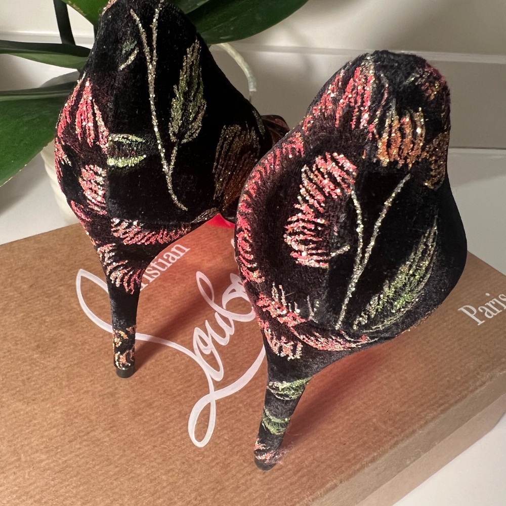 Christian Louboutin Black Floral Heels- NWT - Picture 9 of 10